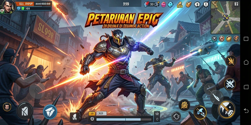 Screenshot gameplay SL999 menampilkan aksi pertarungan yang seru dan dinamis.