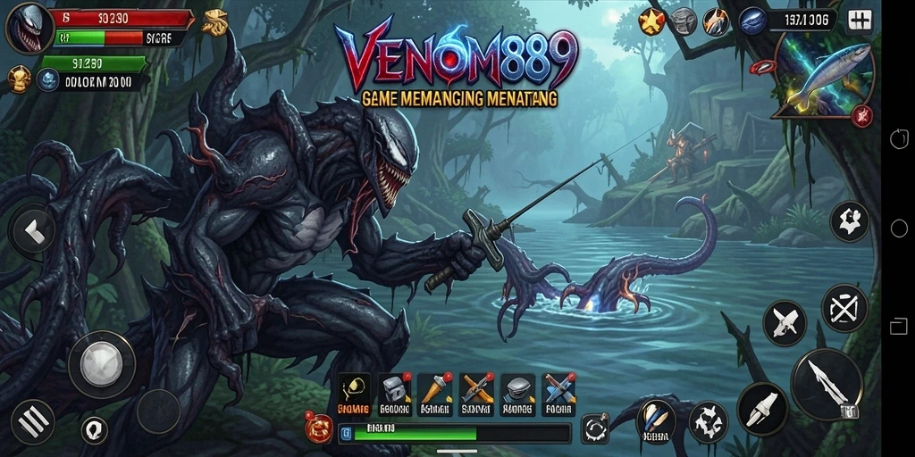 Tampilan gameplay memancing yang mendebarkan dan penuh tantangan.