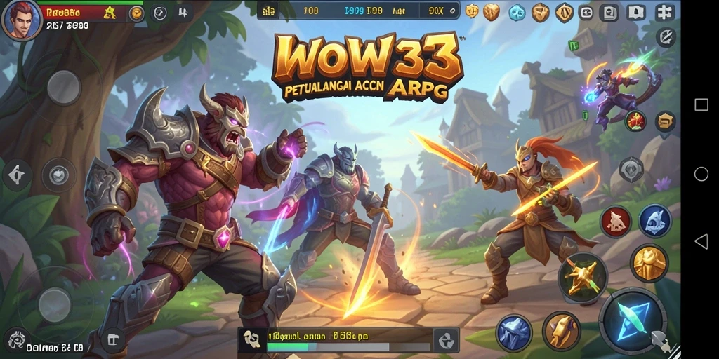 Tangkapan layar utama WOW33 menampilkan aksi dinamis dalam pertempuran ARPG.